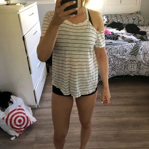 Black and white off the shoulder tee shirt